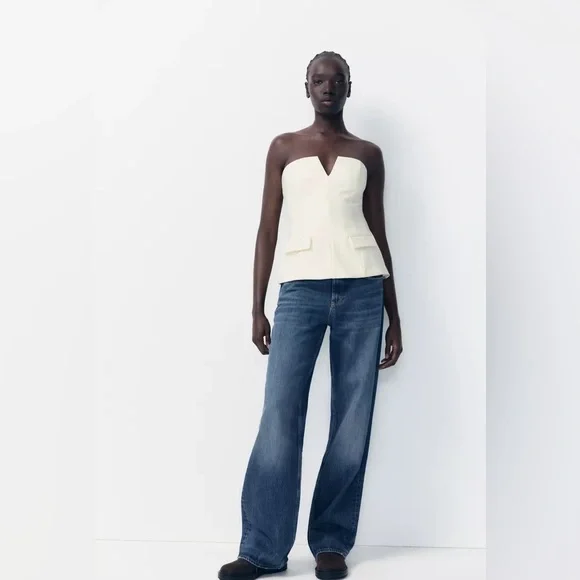 Zara Elegant Cream Strapless Top - Size Small - Picture 4 of 6